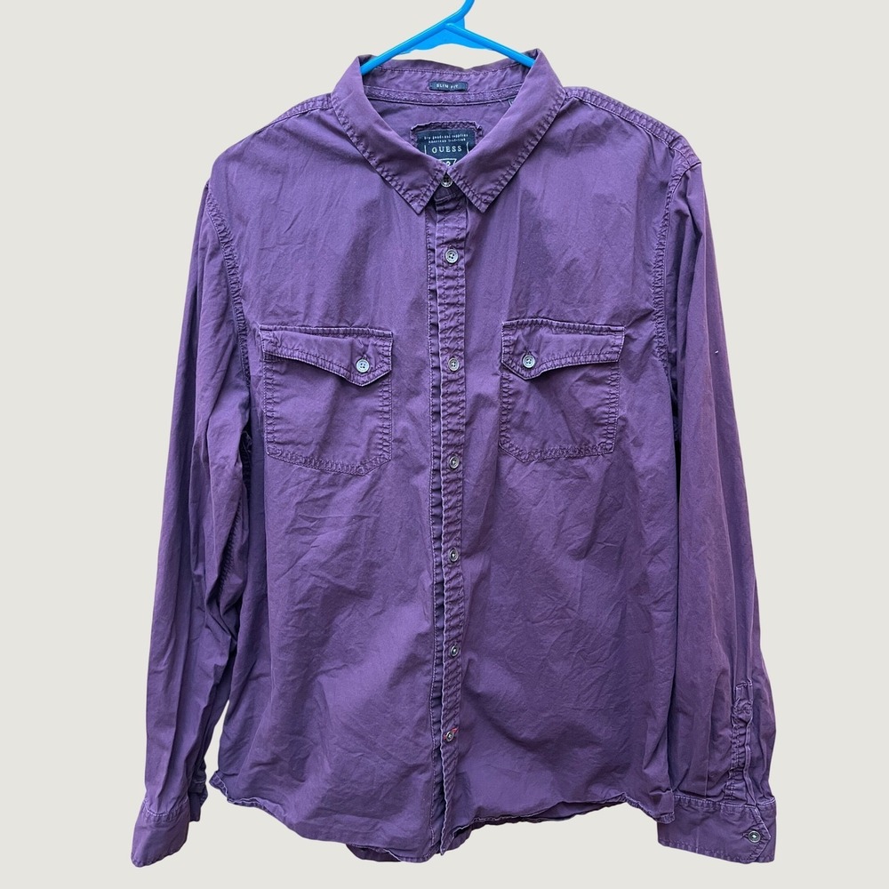Guess Button Down Shirt Mens XL Purple Slim Fit Long Sleeve Cotton M44H95W5KH0